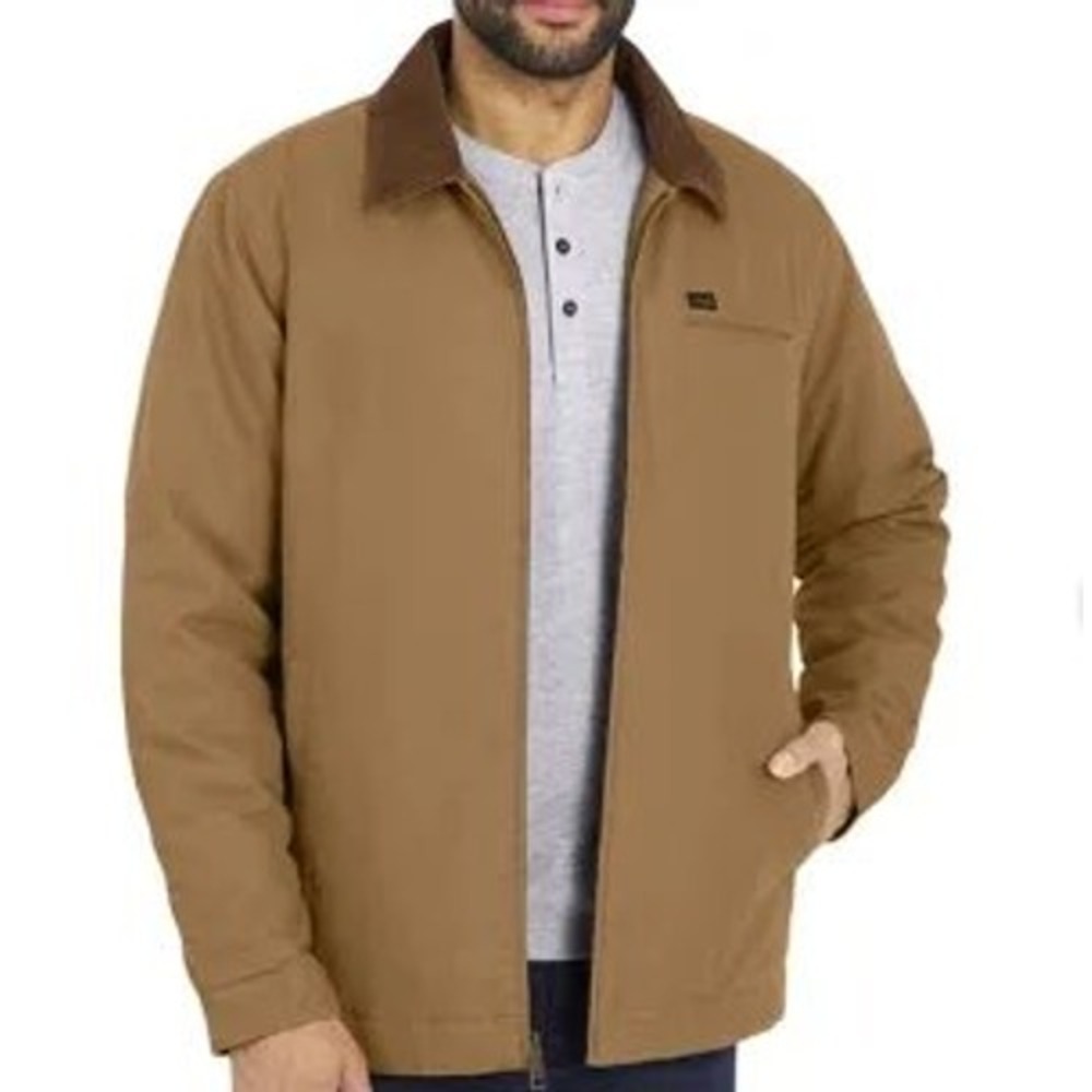 Wrangler Canvas Work Jacket Mens Size M Brown Excellent Corduroy Collar Quilted